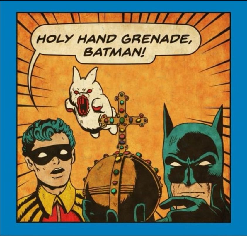 arkham_nerds's tweet photo. Die Heilige Bat-Handgranate von Antiochia 😄

#batman #montypython #memes https://t.co/QtlHFxpPvL
