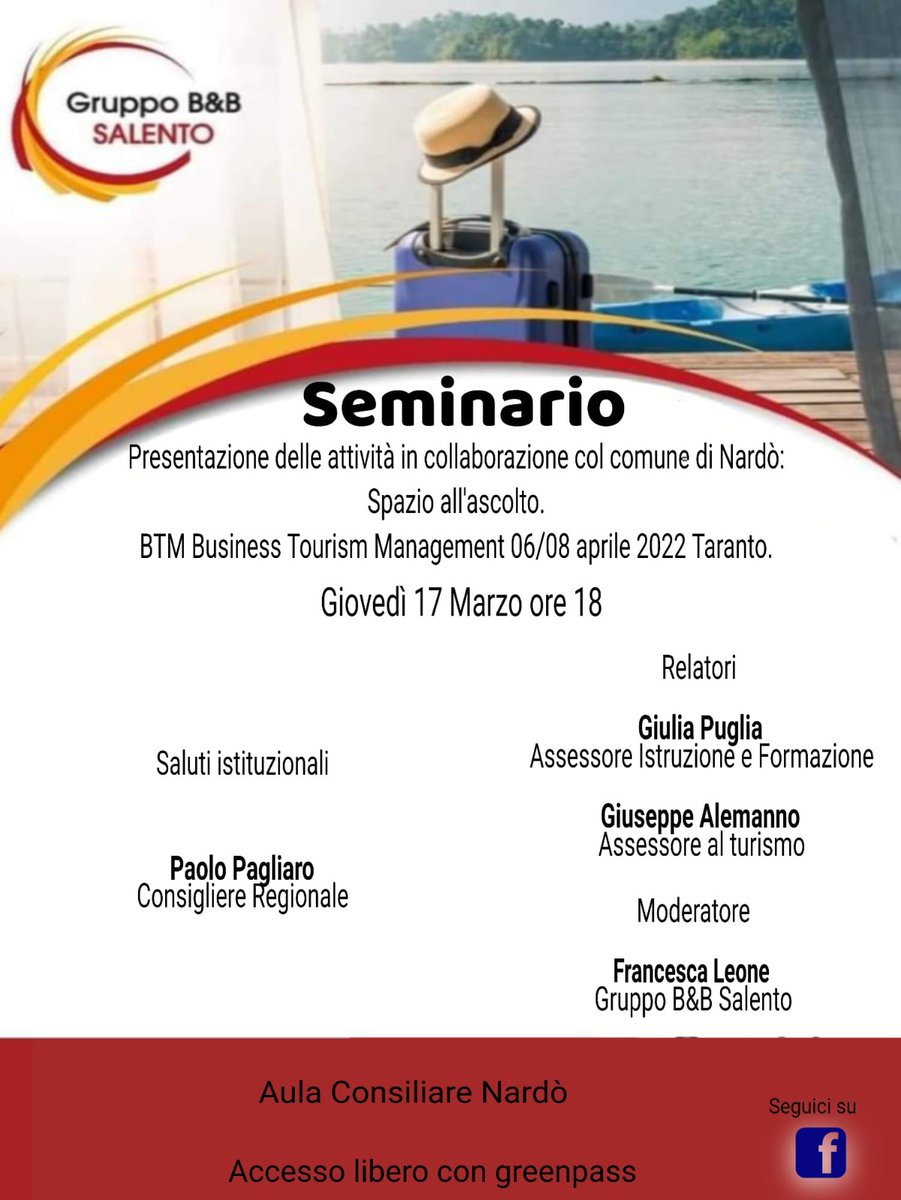 comunenardo1's tweet photo. #Turismo e @btmpuglia, operatori a confronto
https://t.co/jlZI5vR7R0
#Nardo https://t.co/M71yOdhSnJ