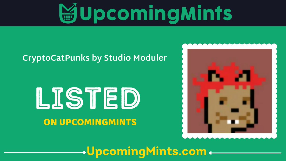chainotis's tweet photo. CryptoCatPunks by Studio Moduler  is Listed on @Upcoming_mints 

@CryptoCatPunks_ -  Pixelated cat themed NFTs

 Please Check out their website

https://t.co/ToOckP0cpL

#EthNft #ETH  #NFTLAUNCH #NFTs #NFTdrop #NFTDROPS #NFTCommunity #upcomingnfts https://t.co/G29zxU6vpw