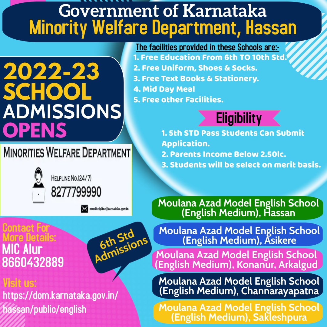 Moulana Azad School Admission
<a href="/DOMGOK/">Department of Minority Welfare, Govt of Karnataka</a> <a href="/MWDHASSAN/">Minority Welfare Department HASSAN</a> <a href="/MICCRPATNA1/">MIC CHANNARAYAPATNA</a> <a href="/MICsakleshpur/">MIC Sakleshpur</a> <a href="/MICbelur/">MICbelur</a> <a href="/HassanMinority/">Minority Information Centre, Hassan</a>