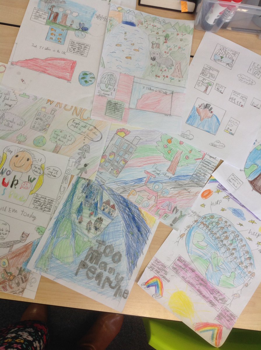 MNA_Year3's tweet photo. Year 3 did a fantastic job on creating posters about overpopulation and he harm it may pose to Earth. Children had brilliant discussions around the over-growing population of the human race. #mnascience #year3 https://t.co/x8NxhhfxCN