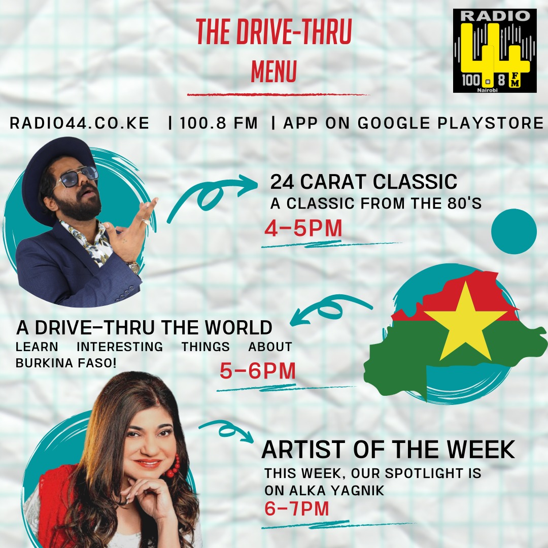 We'll also be serving your favorite HITS. Tune in to 100.8FM #Nairobi from 4pm for #TheDriveThru.

#WatchLive: Radio44.co.ke

Download the FREE #Radio44 App from Google PlayStore.

#Radio44Kenya #Radio #Kenya #AudioVisual #Bollywood
