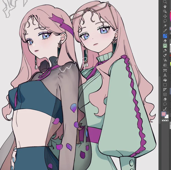 描き途中の双子… 