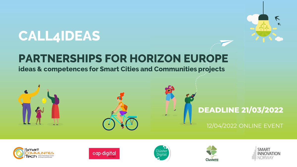 cluster_smart's tweet photo. 💡#Call4Ideas per imprese, OR e PA: candida la tua idea entro il 21 marzo
https://t.co/jJLeKSXlJZ

Il 12 aprile presenta le tue idee progettuali e incontra potenziali #partner per i bandi #HorizonEurope su #SmartCity!

Insieme a @Cap_Digital @Cluster_Digital #ClusteRo per #P4HEU https://t.co/uAyfvG6d80