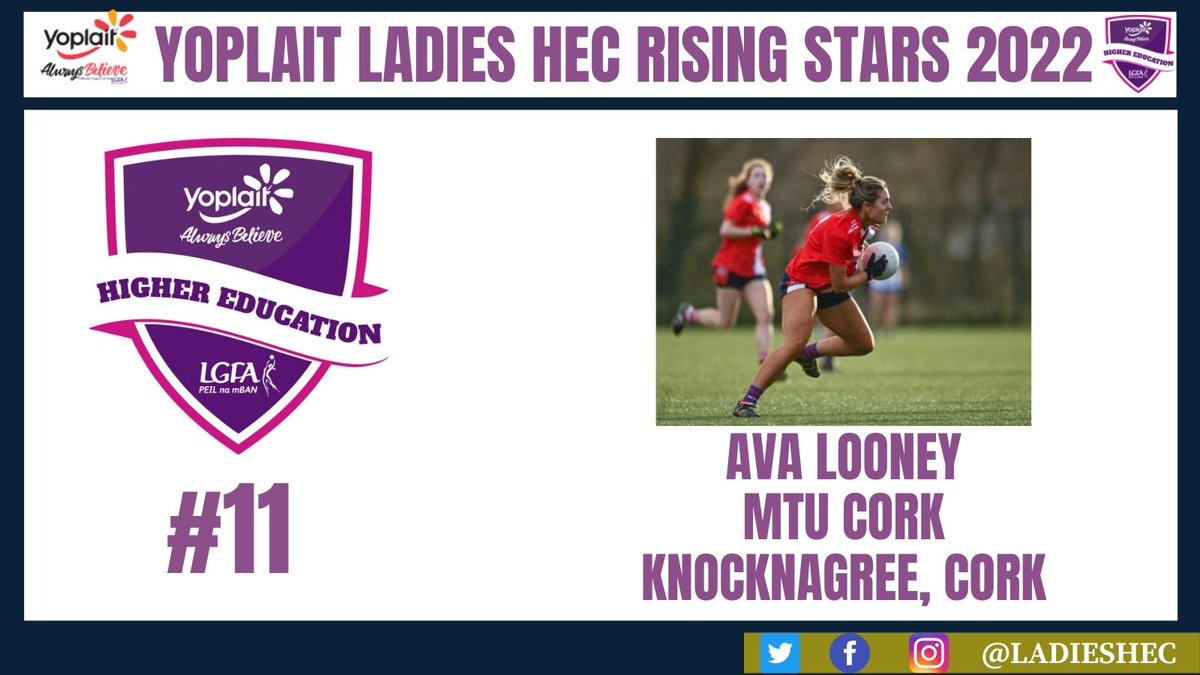 LadiesHEC's tweet photo. 2022 @Yoplait_Ire Ladies HEC Rising Star
#11
Ava Looney @MTUCork_GAA 
Knocknagree @corklgfa @MunsterLGFA 
#AlwaysBelieve #LGFA https://t.co/n66o0ghTRA