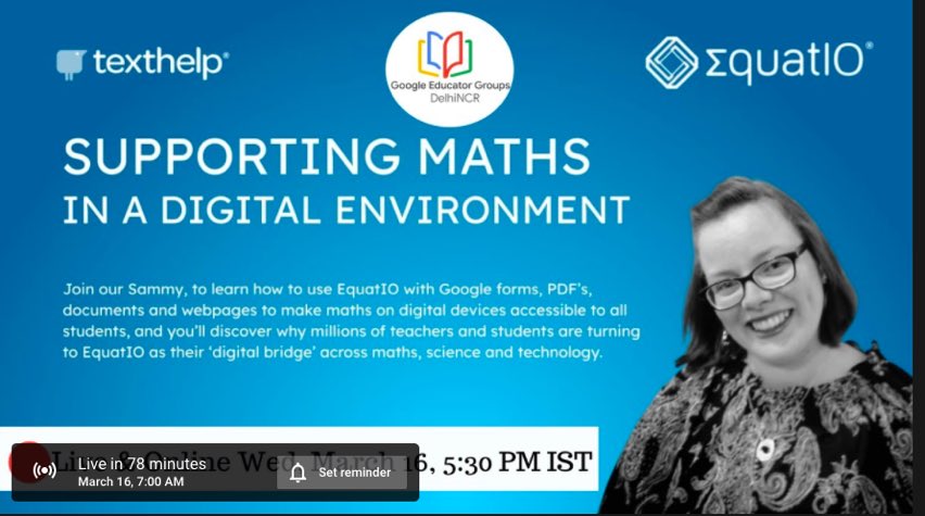 WhatTheTrigMath's tweet image. About to go live!

Come join us over on @GEGDelhiNCR #YouTube 
bit.ly/GEGDelhiNCRYT to hear all about #EquatIO (and a little bit of #OrbitNote) 😉