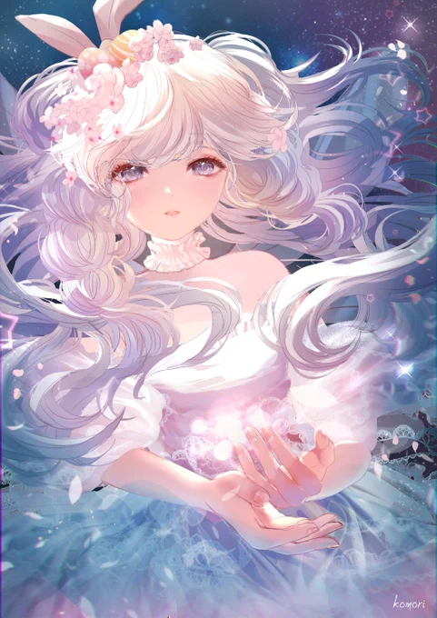 「 Easter fairy 」

春の花とイースターモチーフをあしらった、
光の妖精少女のイラストです。
#オリジナル  #Easter  
#みんなで楽しむTwitter展覧会 
