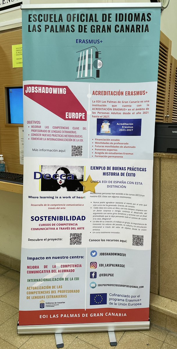 📣La <a href="/eoilaspalmasgc/">EOI Las Palmas de Gran Canaria</a>, con #ErasmusPlus, es una EOInternacionalizada. Este roll up resume nuestros principales proyectos, financiados gracias a <a href="/sepiegob/">SEPIE</a>: <a href="/ErasmusDecca/">DECCAProjectErasmus+</a>, <a href="/JobshadowingEu1/">EOILPGC-Proyectos Erasmus+</a> y la acreditación Erasmus. #CanariasPlus 
@EducacionCan <a href="/OPEECanarias/">OPEEC</a> <a href="/andres_ajo/">Andrés Ajo Lázaro</a>