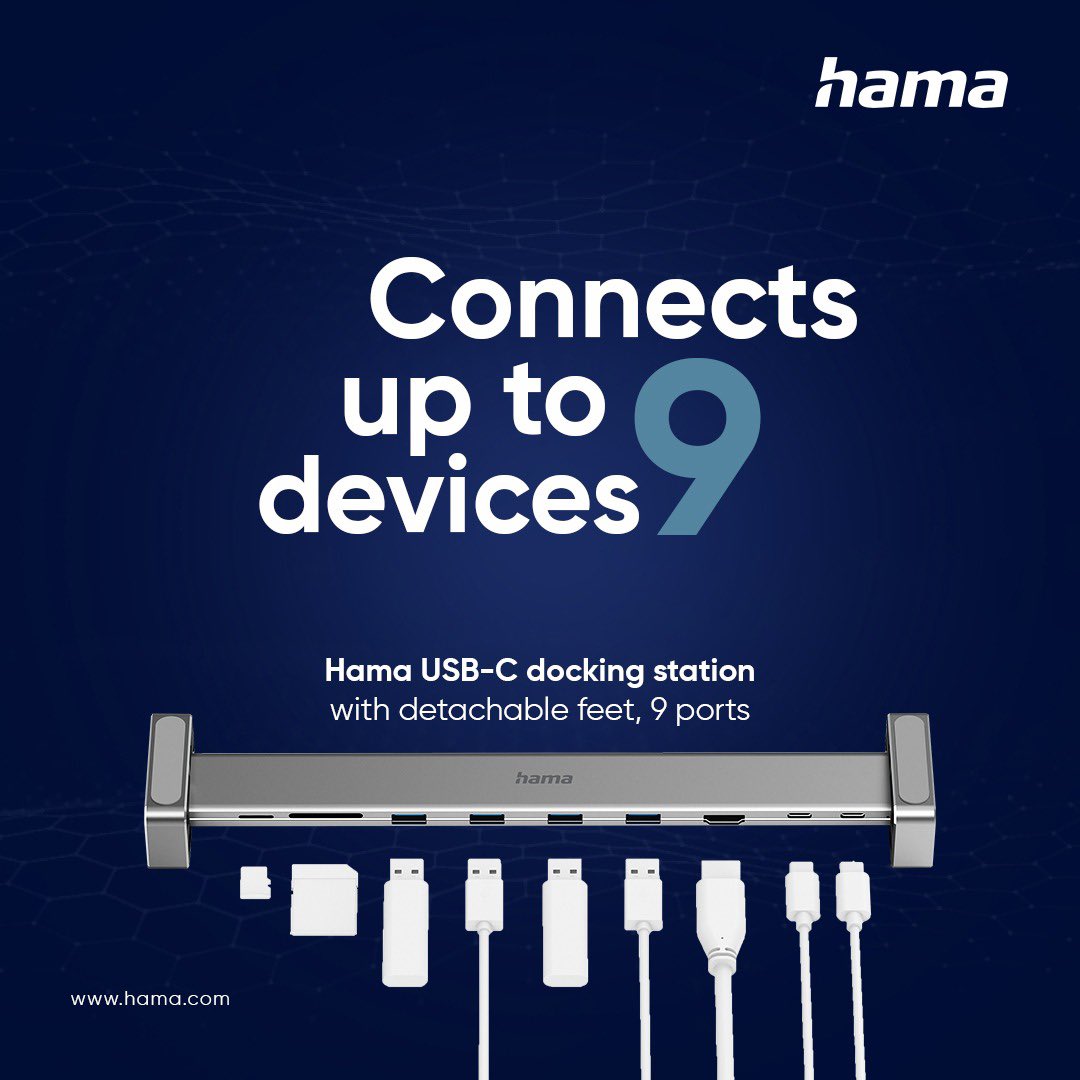 HamaGulf's tweet photo. Is your ultra-thin laptop sometimes short on slots? You get nine additional ports with this docking station – so you’re sure to find the right one amongst all these connection possibilities. Instead of cumbersome replugging, you now have a single USB-C hub for all connections. https://t.co/epX6Rs0qHK
