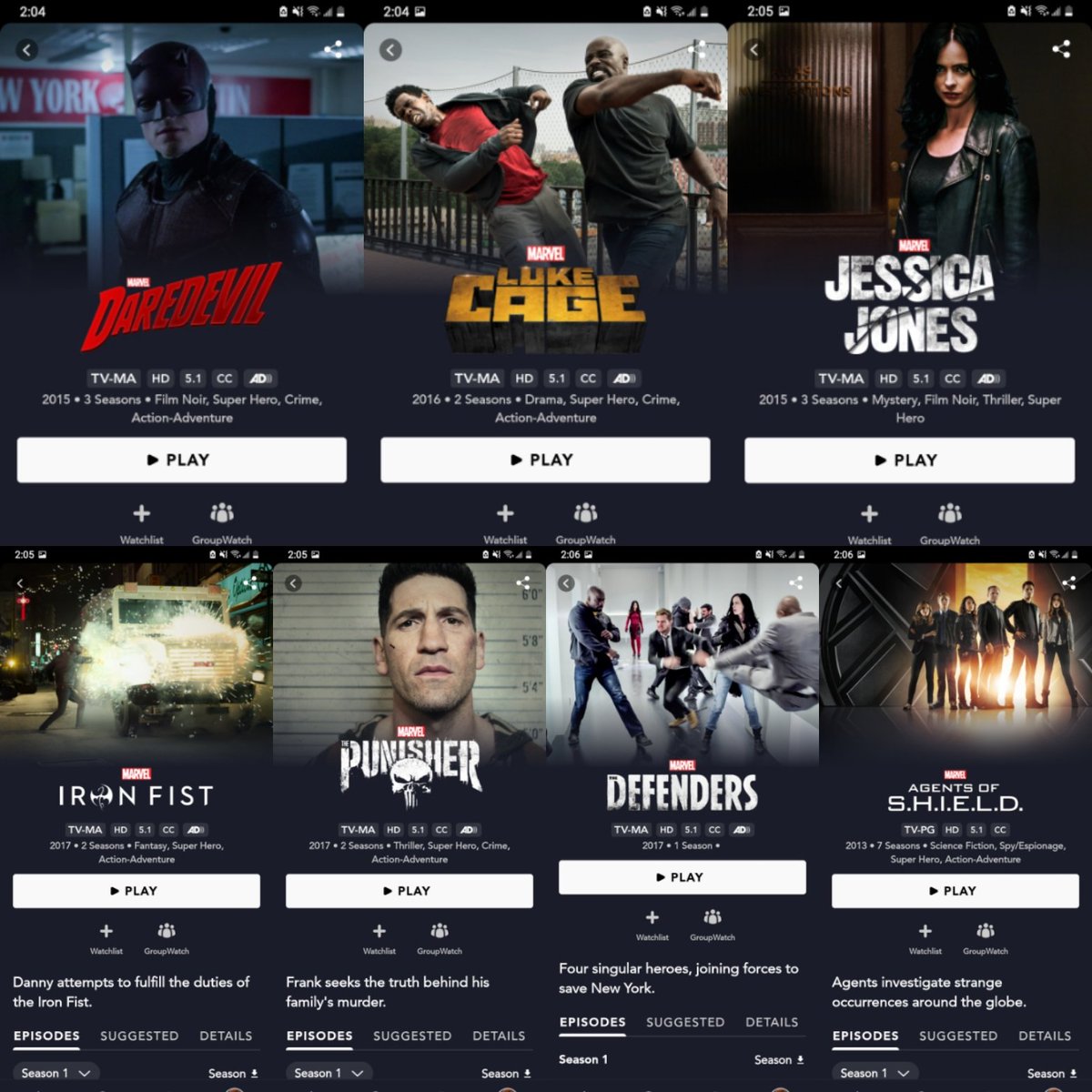 Hawkmaestro21's tweet photo. They have officially arrived on Disney Plus #Daredevil #LukeCage #JessicaJones #Punisher #IronFist #Defenders #AgentsOfSHIELD https://t.co/NEdmXR5TFS