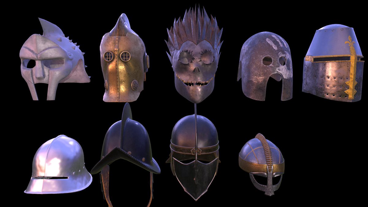 tomaK_wet's tweet photo. New #helmets and #shields pack on #3dart #3dasset  #unreal engine
#indiegame #indiedev #gamedev #unity #gameasset #indielegion #3DModel #billhook #axe #indiegame #gamedev #IndieGameDev #Substance3DPainter #Blender3D #zbrush #3dmodeling #art #gamecreator #videogames https://t.co/FtFQsaJN64