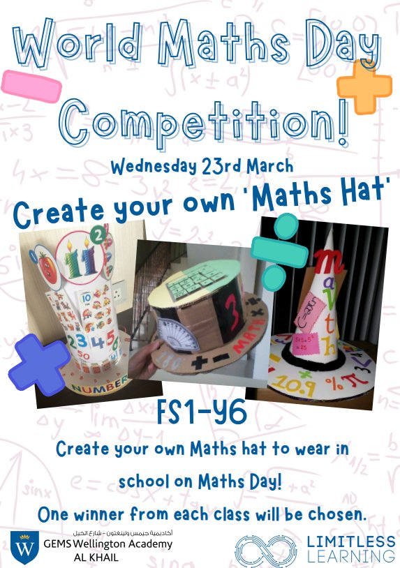 Year3_WEK's tweet photo. Next week on Wednesday 23rd March, we will be celebrating World Maths Day. Here is how you can get involved! #LimitlessLearning https://t.co/1PWbtrZF9S