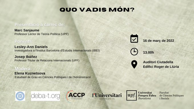 marcsanjaume's tweet photo. 📢 Avui a l'auditori @UPFBarcelona! Amb @ladanielsla (@IBEI), Elena Kuznetsova i Josep Ibañez (@PolitiquesUPF) 👇 https://t.co/8GJGqgwcog