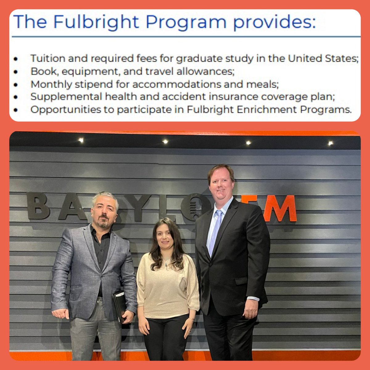 The fulbright scholarship program gives an opportunity for people from Iraq who have a bachelor’s degree in anything, to study a master’s program in the US, all for free! Listen to Amiral from @AMIDEASTIraq and Jason from the @USConGenErbil; listen here; babylonfm.net/2022/03/16/157…