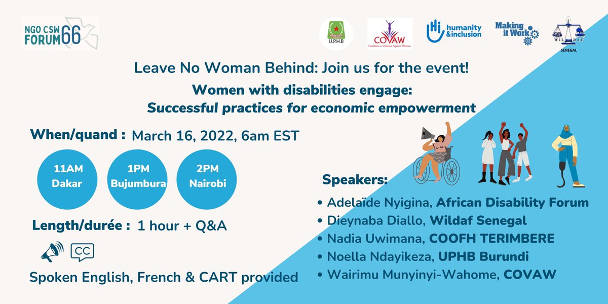 Coalition on Violence Against Women (COVAW) (@covaw) on Twitter photo COVAW Executive Director, <a href="/WairiMunyinyi/">Wairimu Munyinyi Wahome</a> will be speaking in a CSW side event taking place today at 2:00PM EAT on successful practices for economic empowerment of women with disabilities.
Register here bit.ly/3tbjere
<a href="/MIW_CRPD/">Making It Work</a> <a href="/WildafSenegal/">WILDAF senegal</a> <a href="/UphbBurundi/">UPHB BURUNDI</a>
<a href="/NRugene/">Njeri Rugene</a> COVAW Executive Director, <a href="/WairiMunyinyi/">Wairimu Munyinyi Wahome</a> will be speaking in a CSW side event taking place today at 2:00PM EAT on successful practices for economic empowerment of women with disabilities.
Register here bit.ly/3tbjere
<a href="/MIW_CRPD/">Making It Work</a> <a href="/WildafSenegal/">WILDAF senegal</a> <a href="/UphbBurundi/">UPHB BURUNDI</a>
<a href="/NRugene/">Njeri Rugene</a>