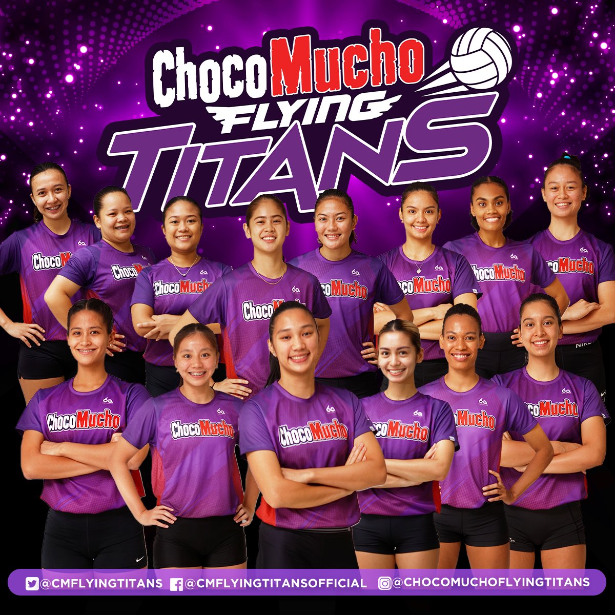 CMFlyingTitans's tweet photo. They are back! Stacked and loaded with new talent, are you guys excited to see them play with Titan Pride?  

Led by this season’s Team Captain Bea De Leon, here’s the team’s new playing roster!

See you all this Friday, March 18, for game 1! 
#ChocoMucho #TitanPride #PVL2022 https://t.co/zoA5FYg1gB
