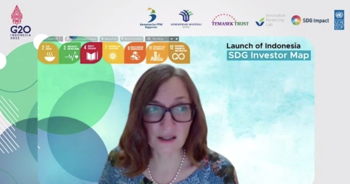 Launch of Indonesia #SDGInvestorMap
Fabienne Michaux of @SdgImpact said together with the #SDGImpactStandards and the Map, investors, businesses, and governments will develop a more resilient and prosperous future for people and the planet 

@UNDPIndonesia @UNDP_SDGFinance
