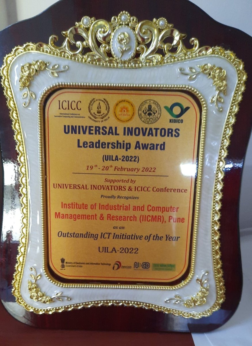 IicmrM's tweet photo. IICMR-MCA in #jubilation on receiving the Universal Inovators Leadership Award UILA 2022.#Outstanding #ICTInitiative of the year. The #BestDirector award was conferred to Dr Deepali Sawai, #UILA #DelhiUniversity,#NITPatna,#UniversityofValladolidSpain #UniversityofSouthKorea. https://t.co/dkBNSopKoQ
