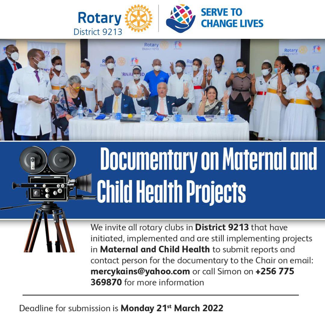 mchpd9213's tweet photo. We are preparing a documentary on Maternal and Child Health Projects under implementation so if your club has executed projects under MCH, contact @Mercykains via mercykains@yahoo.com or call Simon on +256774369870 https://t.co/LcrkhM8nei