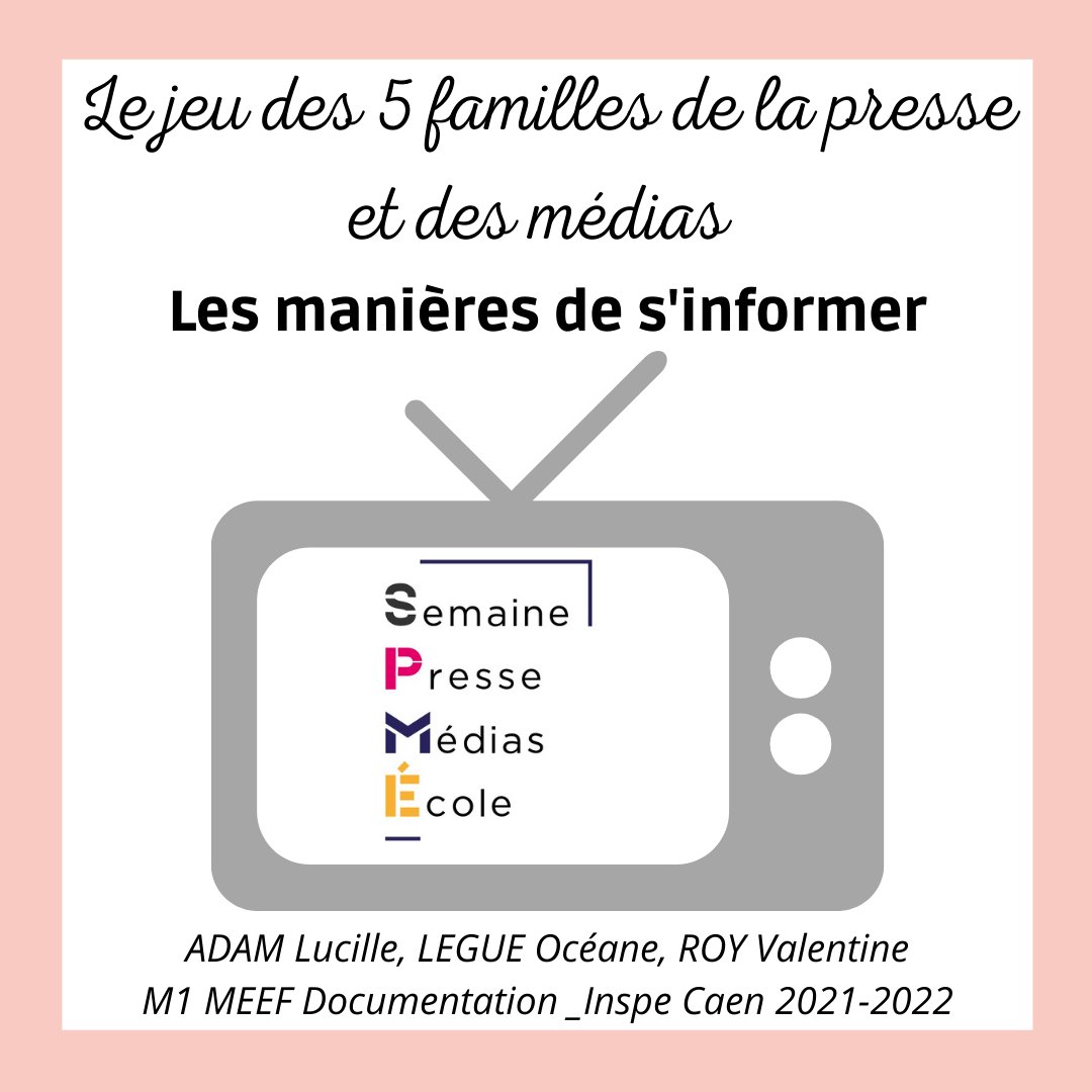 ClemiNormandie's tweet photo. #SPME2022, les étudiants et stagiaires du Parcours Meef documentation de l'INSPE s'associent à l'évènement en proposant jeux et activités pour vos élèves. Aujourd'hui : le jeu des 5 familles . Le fichier est téléchargeable sur la page académique : https://t.co/0fmnBgHRzK https://t.co/pnyfxCDXIs