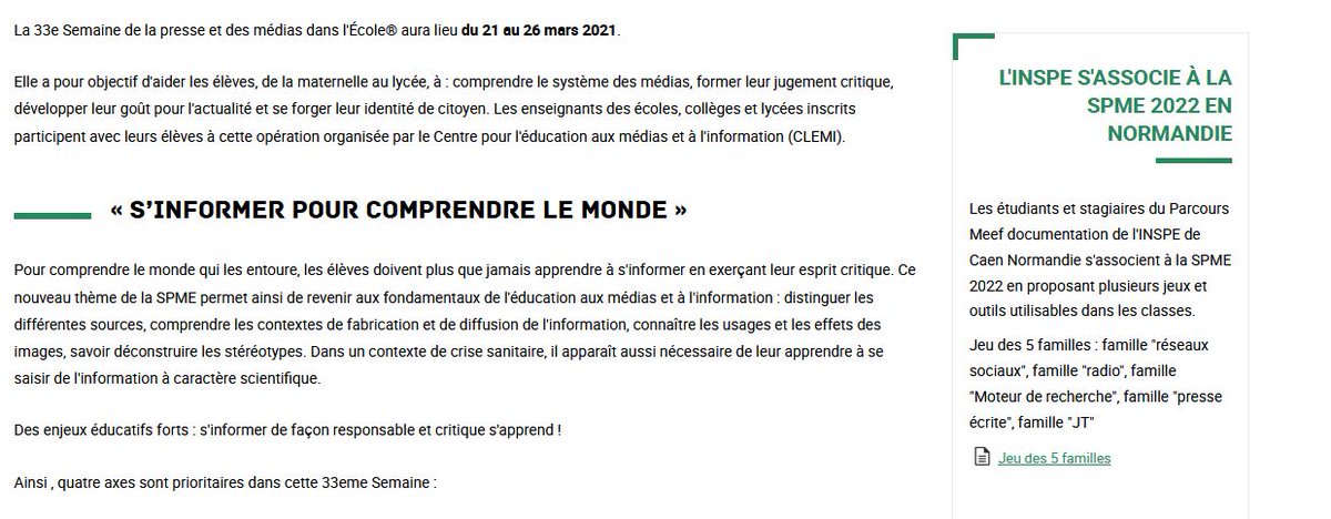 #SPME2022, les étudiants et stagiaires du Parcours Meef documentation de l'INSPE s'associent à l'évènement en proposant jeux et activités pour vos élèves. Aujourd'hui : le jeu des 5 familles . Le fichier est téléchargeable sur la page académique : ac-normandie.fr/32e-semaine-de…