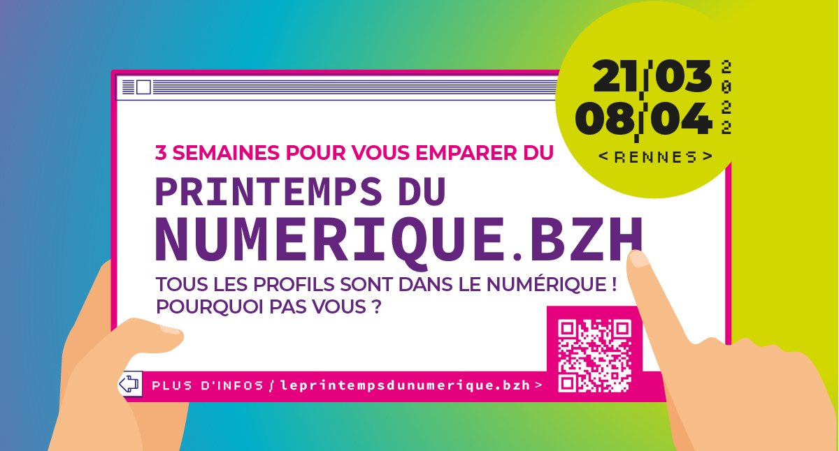 Le printemps du numérique débute lundi 21 mars ! Participez à des #rencontres et des #ateliers pour découvrir les métiers, formations et entreprises du #numérique💻 Vous êtes intéressés ? Consultez le programme et inscrivez-vous en ligne 👉bit.ly/3CLGwah