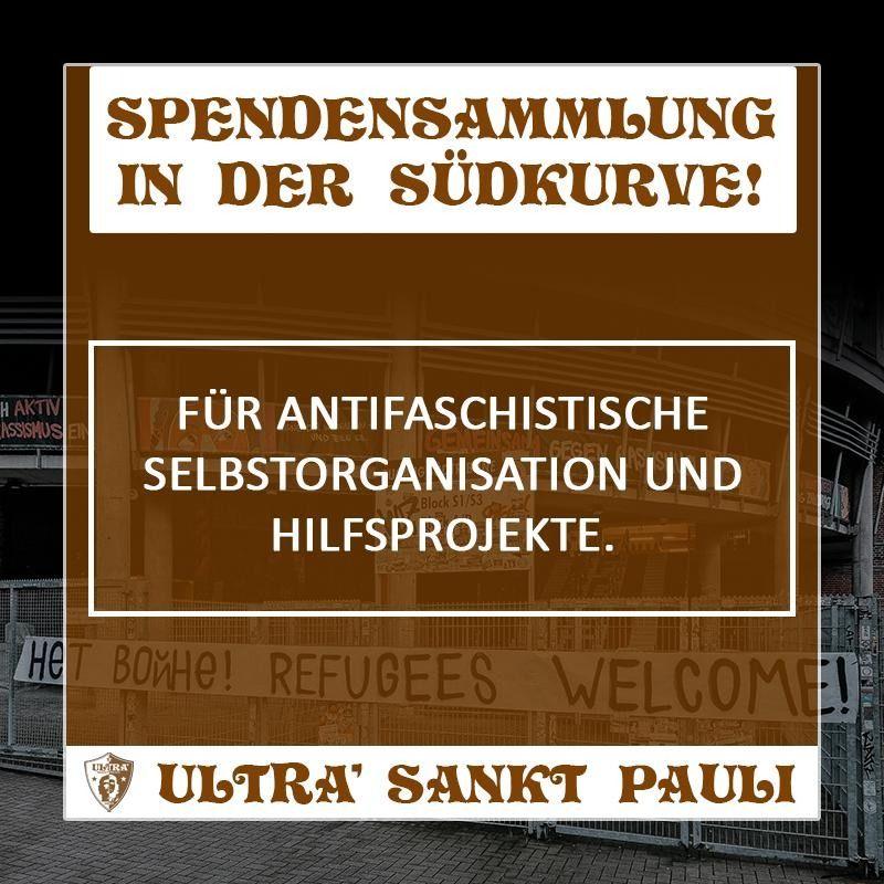 UltraFCSP2002's tweet photo. Erneute Geldspendensammlung in der #Südkurve beim Heimspiel des @fcstpauli!
Diesmal für die Initiative #taxiforsolidarity und die Organisation #theblackheadquarter! Gerne teilen!

#FCSP #HETBOЙHE #sanktpaulihältzusammen #fcspfch https://t.co/TXFZcYRReM