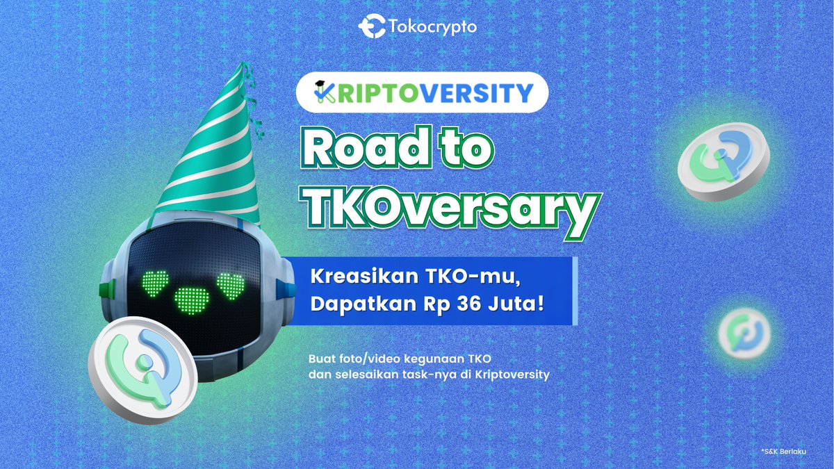 Tokocrypto's tweet photo. Selesaikan kursus Toko Token di Kriptoversity dan buat foto/video sektreatif mungkin tentang kegunaan/utilitas TKO dan bawa pulang total hadiah Rp36.000.000!! 😎

Tunggu apa lagi? Yuk join sekarang! 
Selengkapnya https://t.co/TU8Vg4SxJg

#SiapLebihJago #Kriptoversity https://t.co/bMqESPzXKm