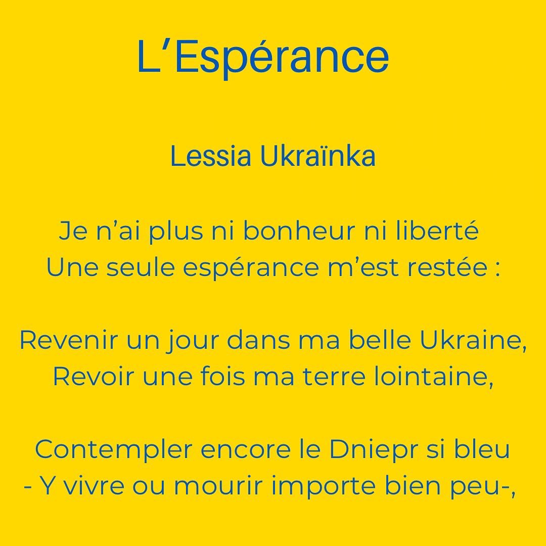PodcastMedusa's tweet photo. Coup de projecteur sur la poétesse ukrainienne Lessia Ukraïnka qui avait écrit en 1880 à l’âge de dix ans ces vers inspirés par la déportation de sa tante en Sibérie. 🙏 à son traducteur français Henri Abril
#StandWithUkraine #StopPutin #Ukraine #Poésie https://t.co/GwvNjCDkxR