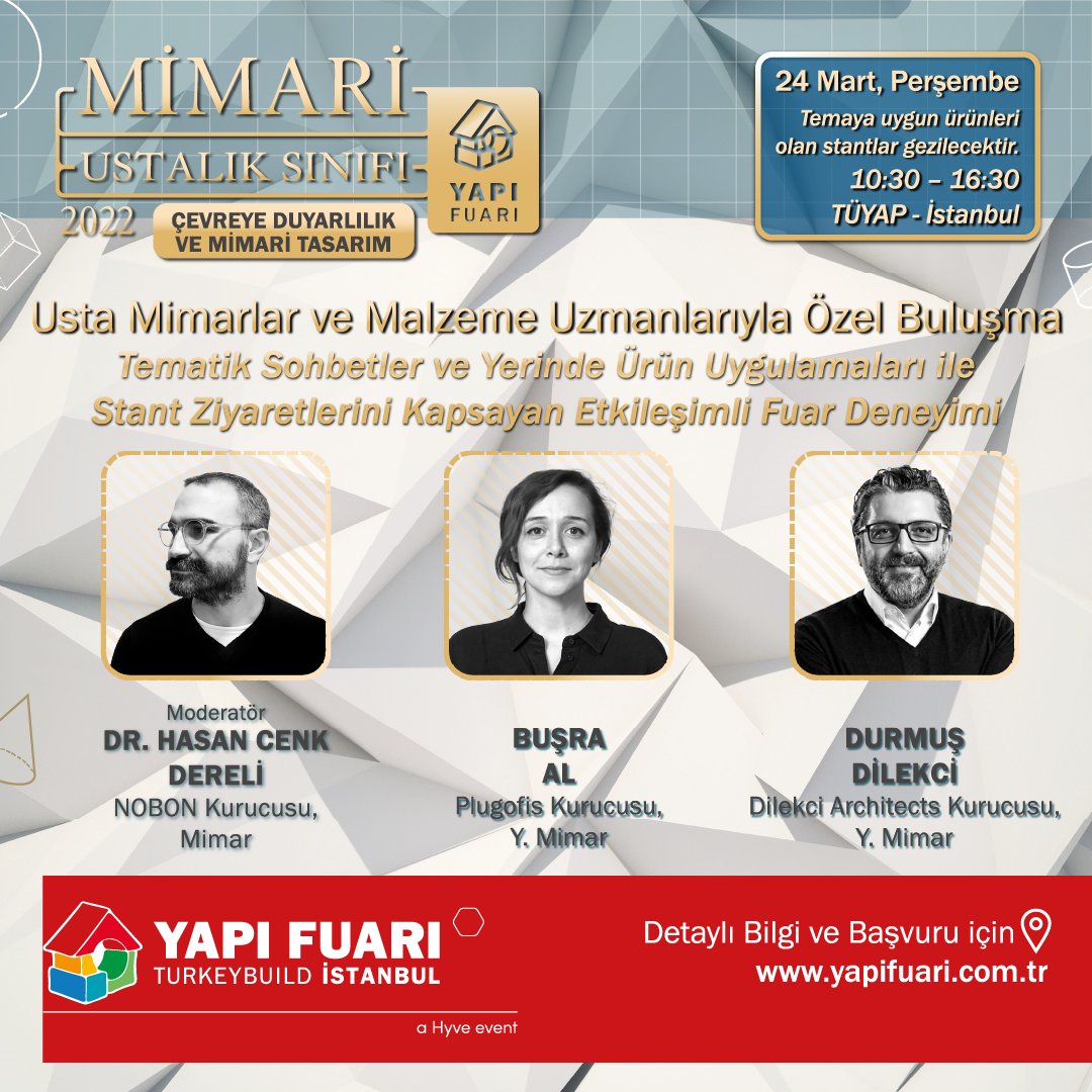 mimarizmcom's tweet photo. .@yapiturkeybuild bünyesinde düzenlenen, "Yapı Master Class – Mimari Ustalık Sınıfı ve Özel Fuar Turu" 24 - 25 Mart tarihlerinde Dr. @hcenkdereli tarafından gerçekleştirilecek @doodieX >> https://t.co/Xhw10fpPEt https://t.co/An7lqYcPl9