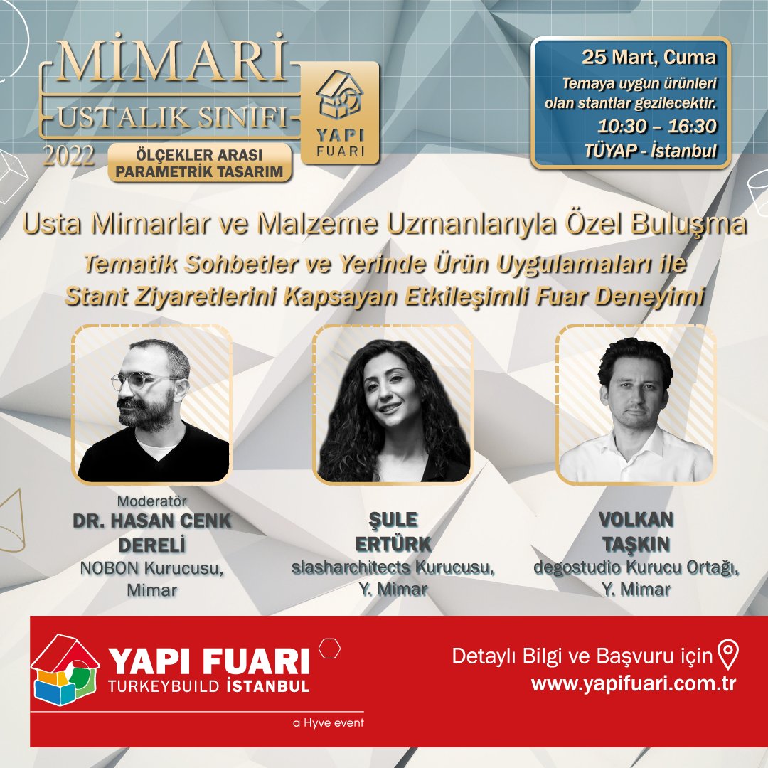 mimarizmcom's tweet photo. .@yapiturkeybuild bünyesinde düzenlenen, "Yapı Master Class – Mimari Ustalık Sınıfı ve Özel Fuar Turu" 24 - 25 Mart tarihlerinde Dr. @hcenkdereli tarafından gerçekleştirilecek @doodieX >> https://t.co/Xhw10fpPEt https://t.co/An7lqYcPl9