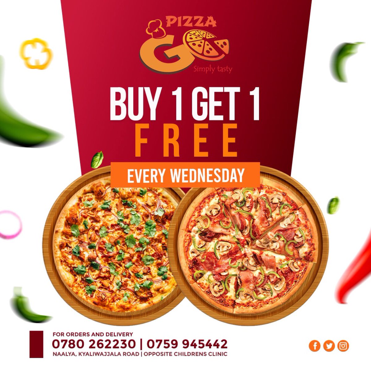 PizzaGoUG's tweet photo. Twice the delight!🤗💃🏾🍕#buyonegetonefree 

What are you waiting for? DM or call 0780 262 230/0759 945 442 to place your order now!
#pizza #pizzago #pizzalover #wednesdayoffer https://t.co/Inl8qWRm2a