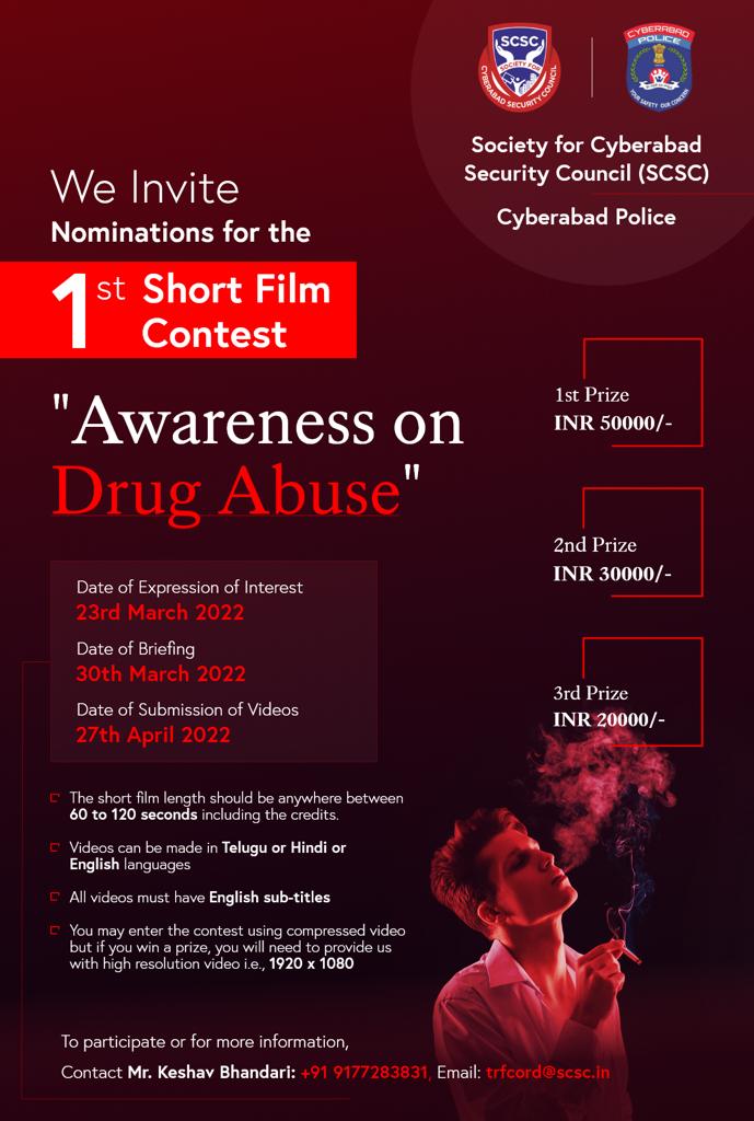 After witnessing encouraging response from the contestants for Short Film contests on Road safety &amp; Cyber Crimes, we are pleased to announce our next Short-Film Contest "Spreading Awareness on Drug Abuse", which is another critical issue in recent times.  
bit.ly/3Jac104