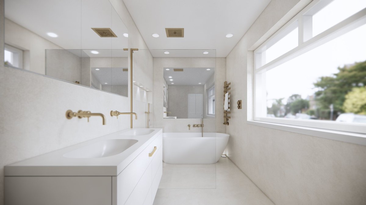 design_f9's tweet photo. Beautiful microcement bathroom render for one of my lovely interior design clients. @3drenderbot #freelance #freelance3D #sketchup @Enscape3d @SketchUp #interiordesign #render #bathroom https://t.co/L8NRPF5Y9j
