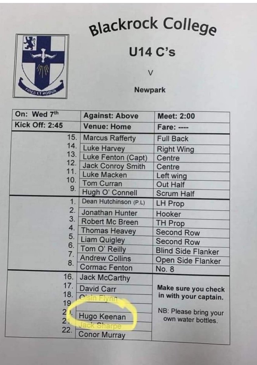 TomasMarks8's tweet image. Wednesday morning inspiration! Not selected for the school,club, district or regional age grade team..

Hugo Keenan on the bench for the U14s C's.He's now one of the best Six Nations fullbacks with a huge work rate. Also a 4 minute 11 secs Bronco, better than Beauden.

#WorkHard