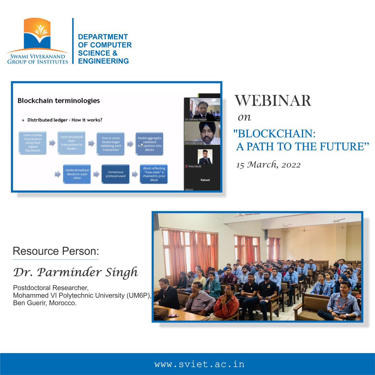 svietofficial's tweet photo. Recognizing Blockchain as the technology promising a bright future for the students, the Department of Computer Science, SVIET organized a webinar on the topic "BLOCKCHAIN: A PATH TO THE FUTURE" on 15th March, 2022.  in the session and got the insights of Blockchain.
#sviet https://t.co/uojN2ffyyH