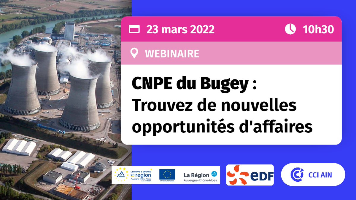 CCI_Ain's tweet photo. [OPPORTUNITES DE BUSINESS AVEC EDF]
📣 CNPE du Bugey : Découvrez les besoins en sous-traitance locale lors de notre webinaire !

📅 23 mars 2022
⌚ 10h30

S'inscrire : https://t.co/wcWU8HQfeq https://t.co/3eJSFeYqw4