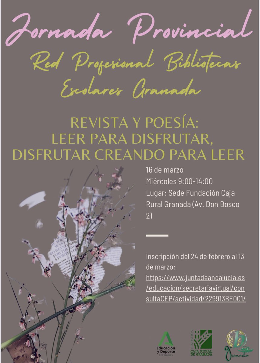 Jornadas provinciales de becrea Granada <a href="/Cajaruralgr/">Caja Rural Granada</a> @AErevista <a href="/LibroAbierto_BE/">Libro Abierto</a> <a href="/AMCerezo/">Antonio M. Cerezo</a> <a href="/pvelrom/">Patricia Velázquez</a> <a href="/paquigargar/">Paqui García</a> <a href="/jamugonz/">JAVIER</a> <a href="/JuntaGranada/">Junta Granada</a> <a href="/BerbelCorral/">SILVIA CORRAL BERBEL</a> <a href="/EducaAnd/">Consejería Desarrollo Educativo y FP</a> <a href="/carmenpolomuoz/">carmen polo muñoz</a>
