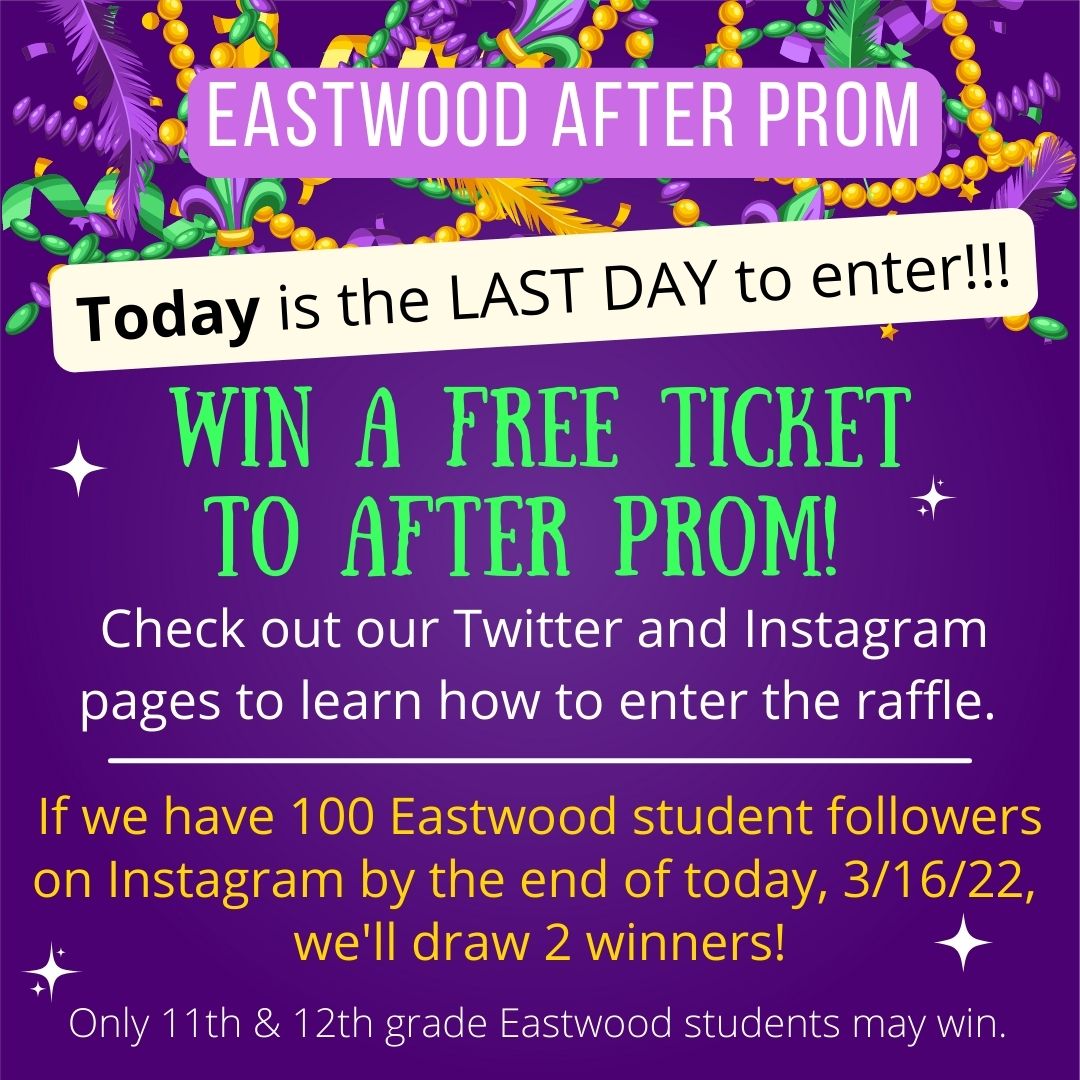 EHS Seniors &amp; Juniors - Watch the Eagle's Eye View on Friday to find out who wins! We don't want anyone to miss out on this unique event, please retweet/share our posts with your friends. Find us on Instagram - instagram.com/eastwood.after…
<a href="/CouncilEastwood/">Eastwood Student Council</a> <a href="/EHSEaglesInfo/">Eastwood Principal</a> <a href="/els_eagles/">Eastwood Eagles</a>