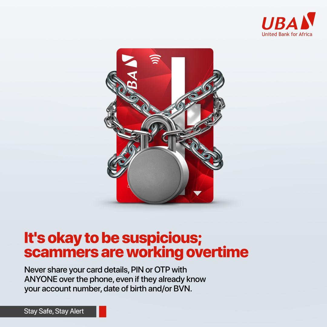UBAUganda's tweet photo. Once you hear send me your OTP/PIN/ Password, just know you are talking to a fraudster.

No UBA staff will ever ask you for any of the above before, during or after the onboarding process.

When in doubt, please call 0800100030 or send an email to cfcuganda@ubagroup.com. https://t.co/O2ywL9ST7r