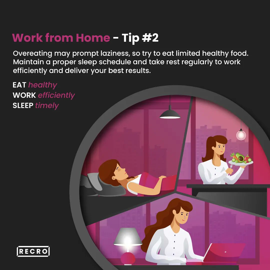 Recro_io's tweet photo. We understand that work from home life is challenging, so we’re here with another work from home tip to make you more productive in your work-life.
#recro #recro_learn #workfromhome #wfh #workfromhomeopportunities #productive #dev #coder #devcommunity #tips #happy #illustration https://t.co/DGnT7UWV5G