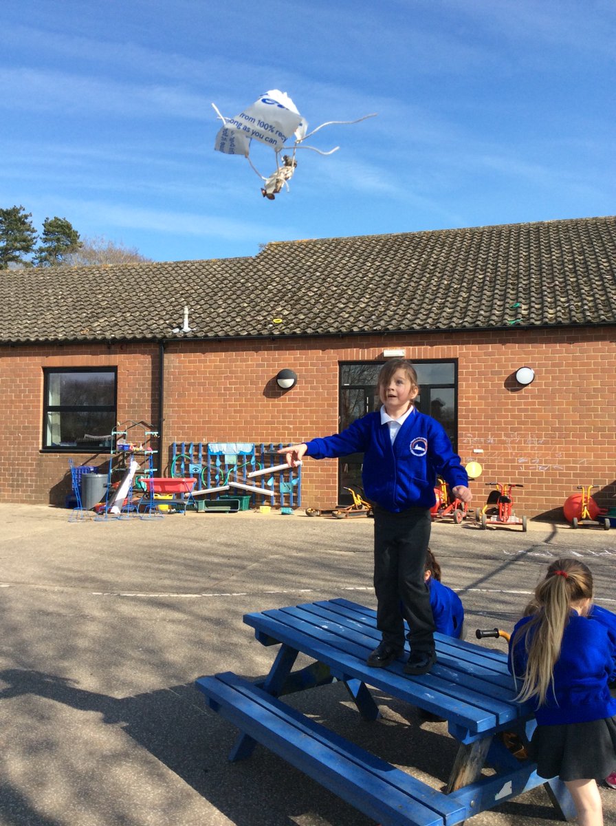 NectonEYFS's tweet photo. As part of Science Week, Elm class have explored parachutes! As you can see, they worked brilliantly! #nectonlovesscience https://t.co/c3Df59lN2W