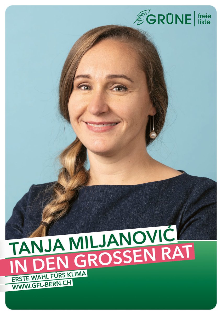 GFLBern's tweet photo. «Innovativ. Grün. Sozial. Mit Wissenschaft und nachhaltiger Wirtschaft gegen die Klimakrise. Vernetzen und umsetzen»

Tanja ist Co-Präsidentin und Stadträtin @GFLBern, Osteuropa Historikerin, Vorstandsmitglied von «Läbigi Stadt» und Co-Präsidentin Elternrat Laubegg. https://t.co/QANq0e3XNn