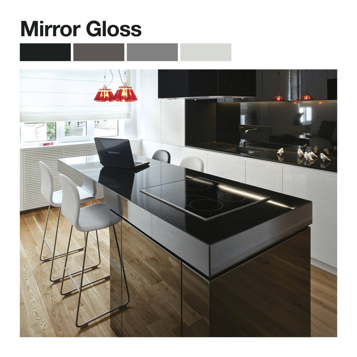 Kronospan's tweet photo. By specifying #MirrorGloss, designers can achieve bold and intense statements. The range of 12 neutral colors pushes the limits of conventional melamine surfaces to provide an incredible depth of finish.
#Kronospan #Kronodesign #AvantGarde #GlossSurfaces #BlackKitchen #Design https://t.co/6KPwPV1zPG