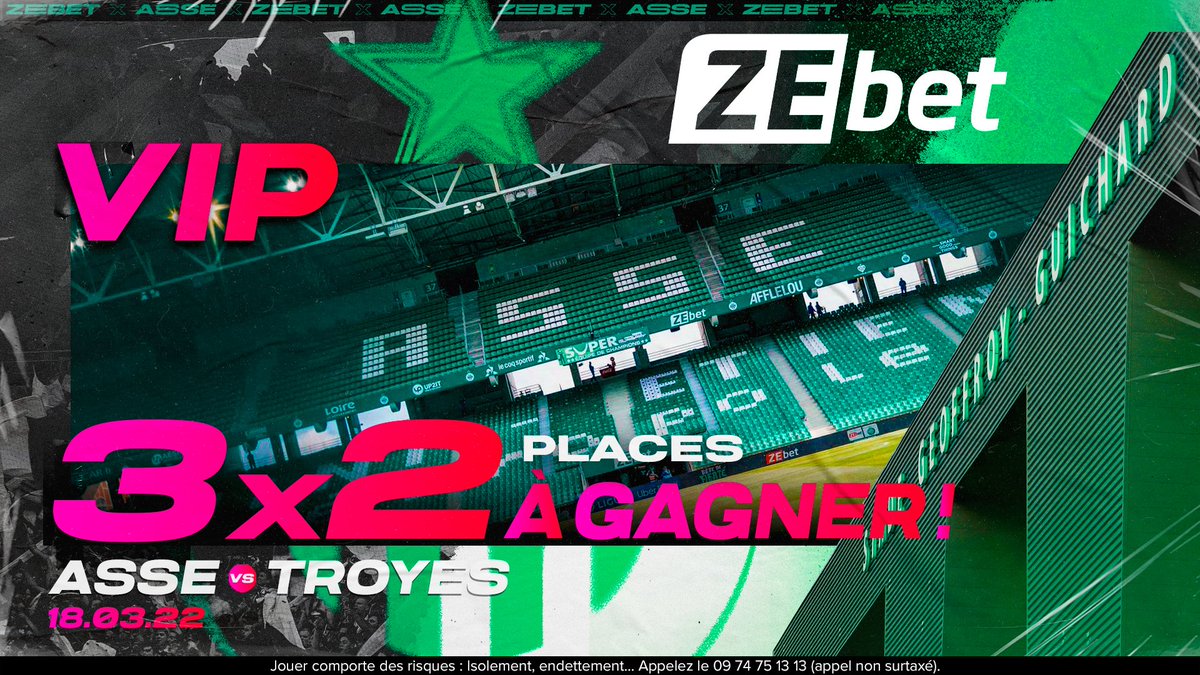 Notre partenaire majeur <a href="/ZEbetFr/">ZEbet 🔞</a> a un bête de 🎁 pour vous ! 𝟑𝐱𝟐 𝐢𝐧𝐯𝐢𝐭𝐚𝐭𝐢𝐨𝐧𝐬 𝐕𝐈𝐏 pour #ASSEESTAC ce vendredi et un freebet par personne valable sur l'app ! 

🤩🤳 Pour jouer : Follow <a href="/ZEbetFr/">ZEbet 🔞</a> + RT ce tweet 👌💚