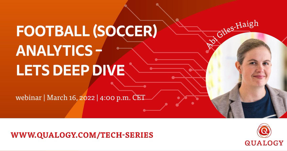 Quality in Information Technology (@qualogy_news) on Twitter photo WEBINAR - Today at 4:00 p.m. CET, <a href="/Abi_Giles_Haigh/">Abi Giles-Haigh</a>
presents 'Football (soccer) analytics - lets deep dive'. Register for free: bit.ly/3HGzbtz #webinar #football #analytics #datascience WEBINAR - Today at 4:00 p.m. CET, <a href="/Abi_Giles_Haigh/">Abi Giles-Haigh</a>
presents 'Football (soccer) analytics - lets deep dive'. Register for free: bit.ly/3HGzbtz #webinar #football #analytics #datascience