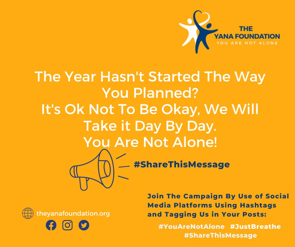 FoundationYana's tweet photo. The year hasn't started the way you planned?
It's ok not to be okay, we will take it day by day.
You are not alone.
#ShareThisMessage
Join the campaign to save a life. https://t.co/qgo8x0PFeq