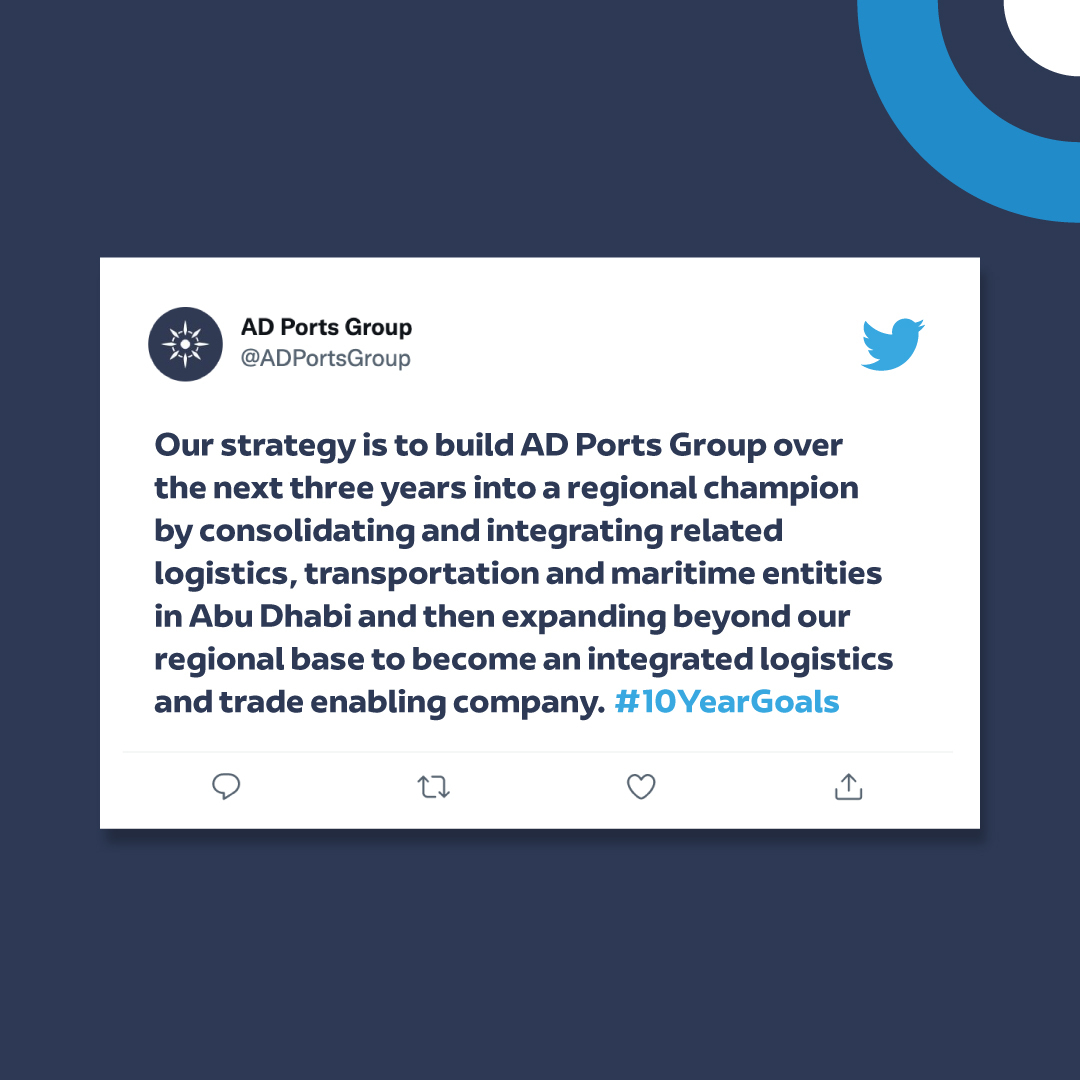 ADPortsGroup's tweet photo. We have our next goal firmly in mind as we forward with our plan to become an integrated logistics and trade enabling company. What are your goals for the next 3, 5 or 10 years?

#10YearsGoals #ADPortsGroup #ReimaginingTrade https://t.co/bq92Z9clDE