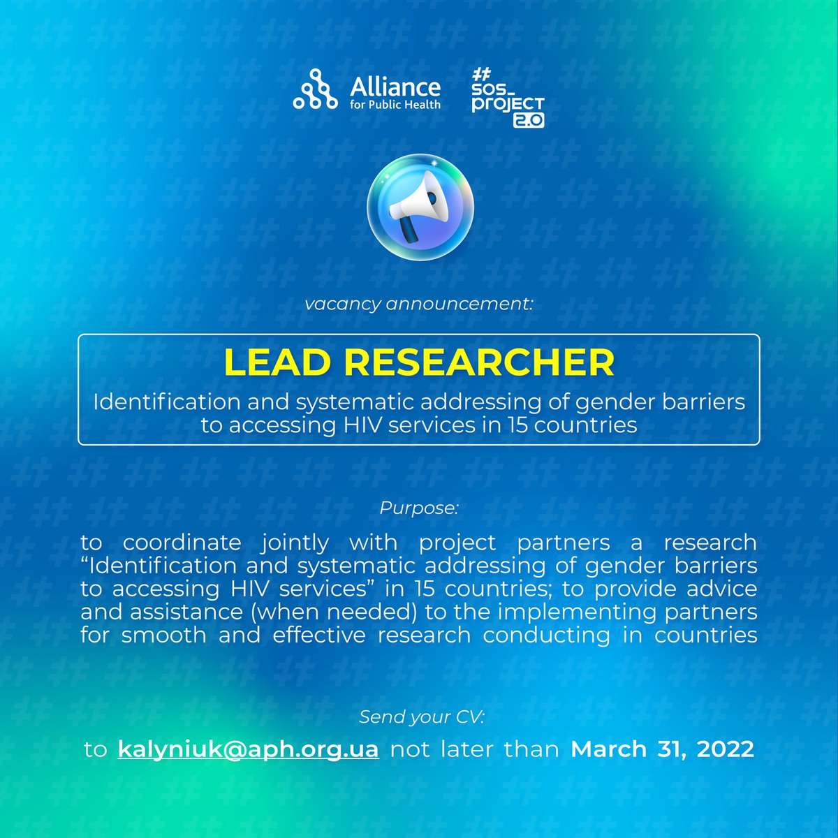 InYourPower1's tweet image. Guys, we are looking for a new member to join our Team - a Lead researcher: Identification and systematic addressing of gender barriers to accessing HIV services in 15 countries within ‘Sustainability of Services for Key Populations in the EECA region’… bit.ly/3ii5Tad