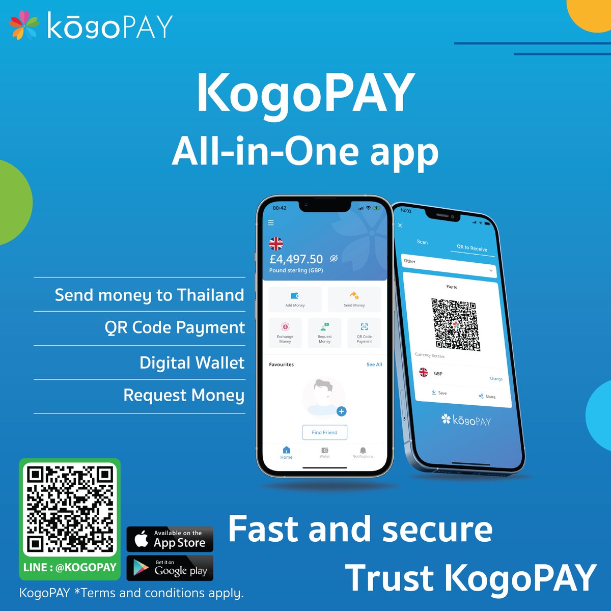 KogoPay's tweet photo. Transfer money to Thailand, QR Code Payment, Digital Wallet, or Request Money - everything in one place on KogoPAY Application
 
Convenient, fast, and secure with KogoPAY
Download now on iOS and Android
Contact us on LINE : @KogoPAY https://t.co/eb5y6GrvLB